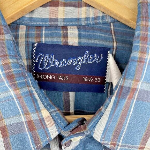 VTG Wrangler Men's Snap Front Western Plaid Shirt Cowboy X-Long Tails 16.5-33 - Picture 6 of 9
